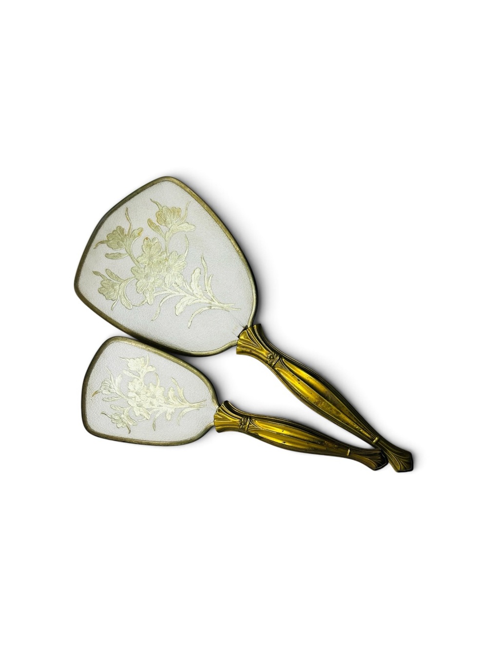 Vintage Gold Hand Mirror and Brush Set - Floral Design
